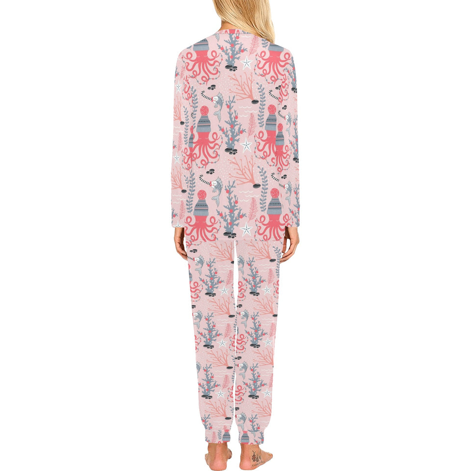Octopus winter hat garland Fish candy Seaweed Cora Women's All Over Print Pajama Set