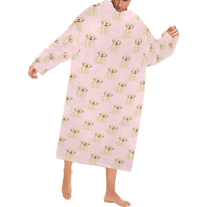 Golden Retriever Pattern Print Design 02 Blanket Robe with Sleeves