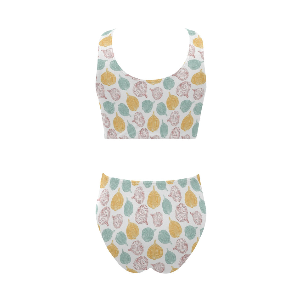 colorful onions white background Chest Bowknot High Waisted Bikini Swimsuit