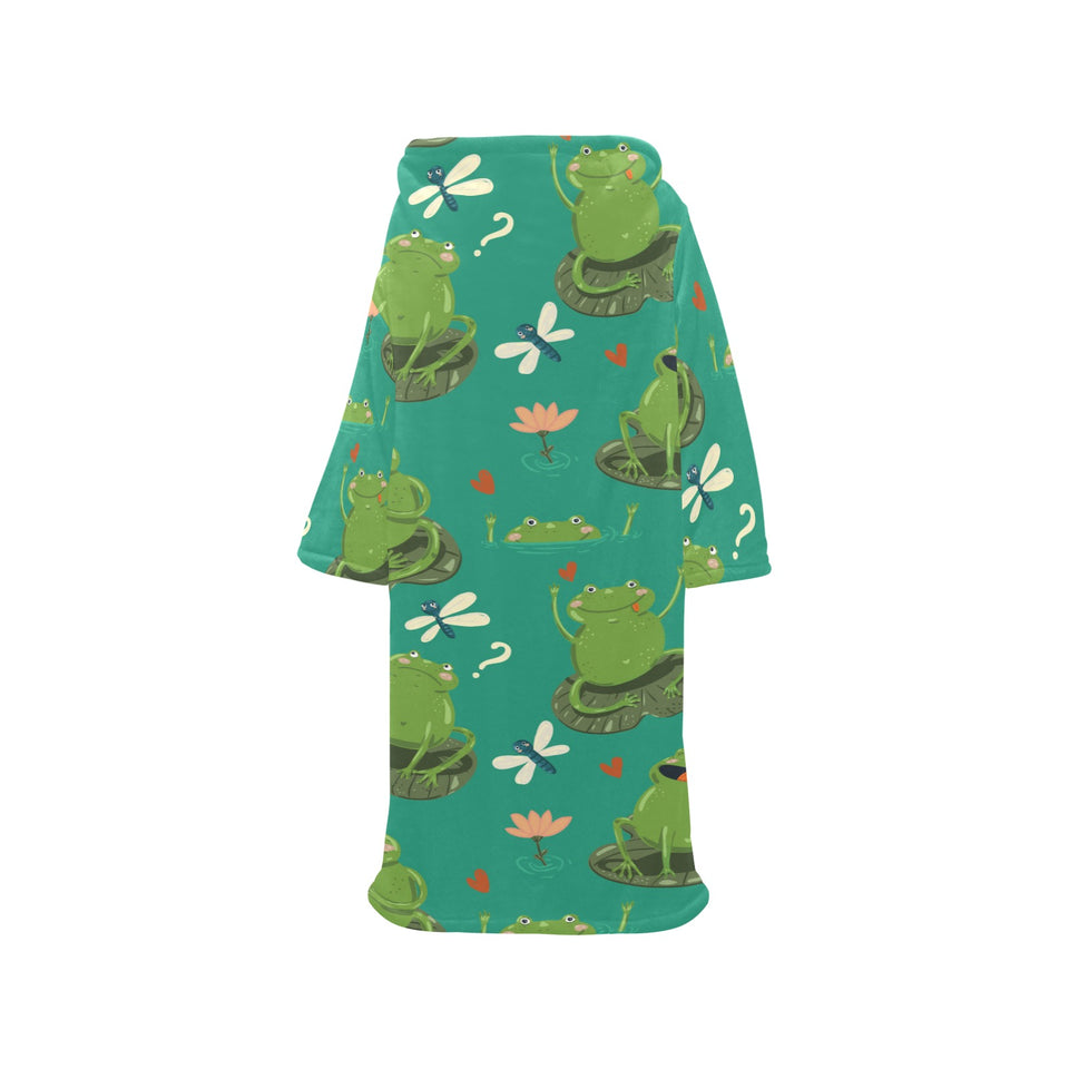 Cute frog dragonfly design pattern Blanket Robe with Sleeves