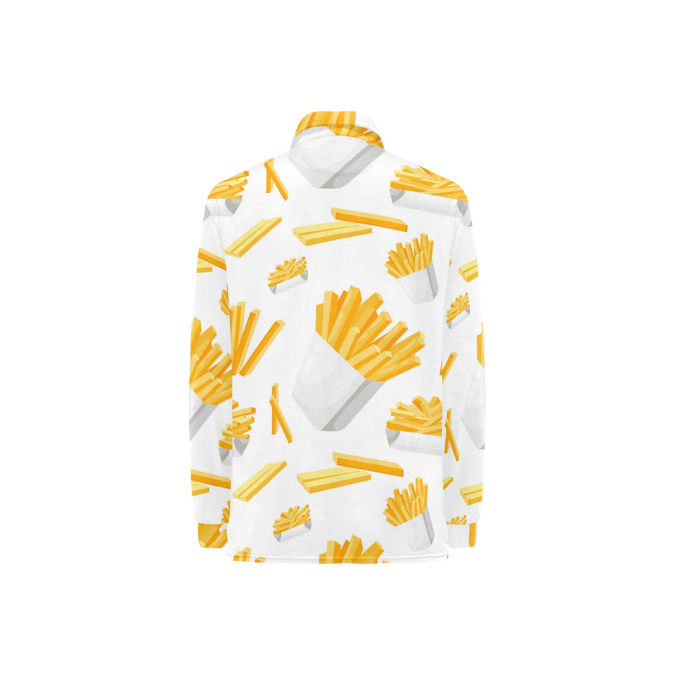 French fries white paper box pattern Women's Long Sleeve Polo Shirt