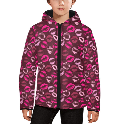 Lips Pattern Print Design 03 Kids' Boys' Girls' Padded Hooded Jacket