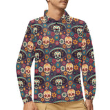 Sugar skulls flower maxican pattern Men's Long Sleeve Polo Shirt