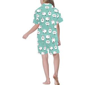 Cute sheep green background Kids' Boys' Girls' V-Neck Short Pajama Set