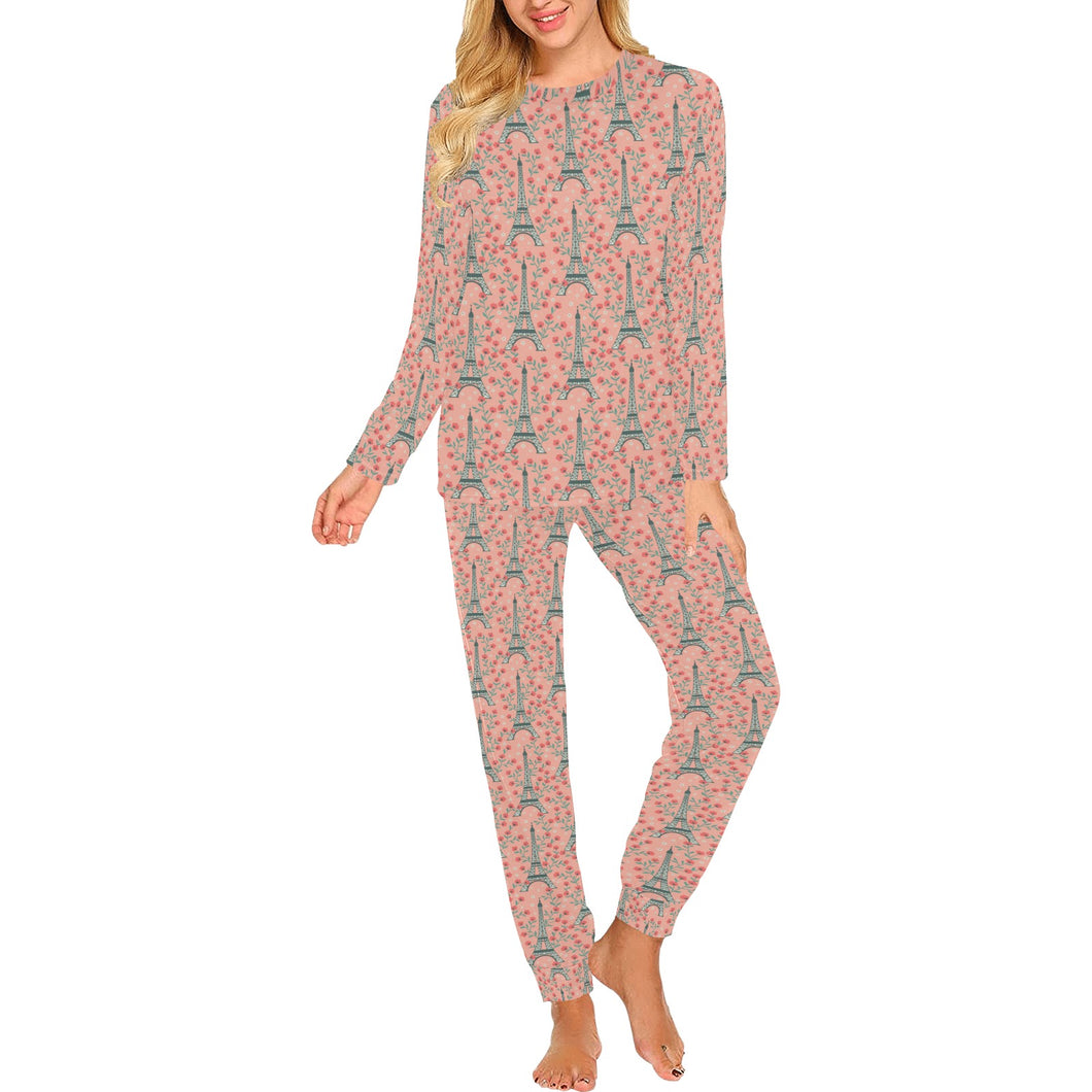 Eiffel Tower Flower Pattern Design 03 Women's All Over Print Pajama Set
