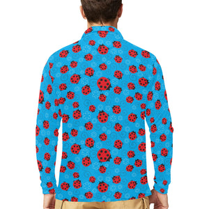 Ladybug Pattern Print Design 02 Men's Long Sleeve Polo Shirt