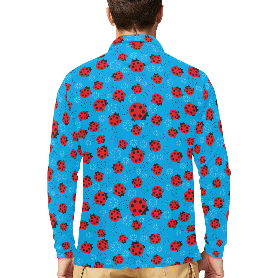 Ladybug Pattern Print Design 02 Men's Long Sleeve Polo Shirt