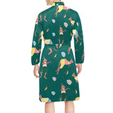 Kangaroo leaves pattern Men's Long Sleeve Belted Night Robe