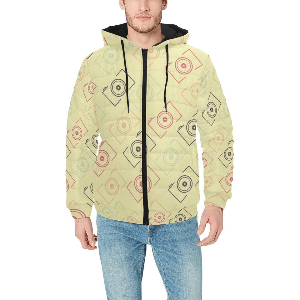 Camera Pattern Print Design 01 Men's Padded Hooded Jacket
