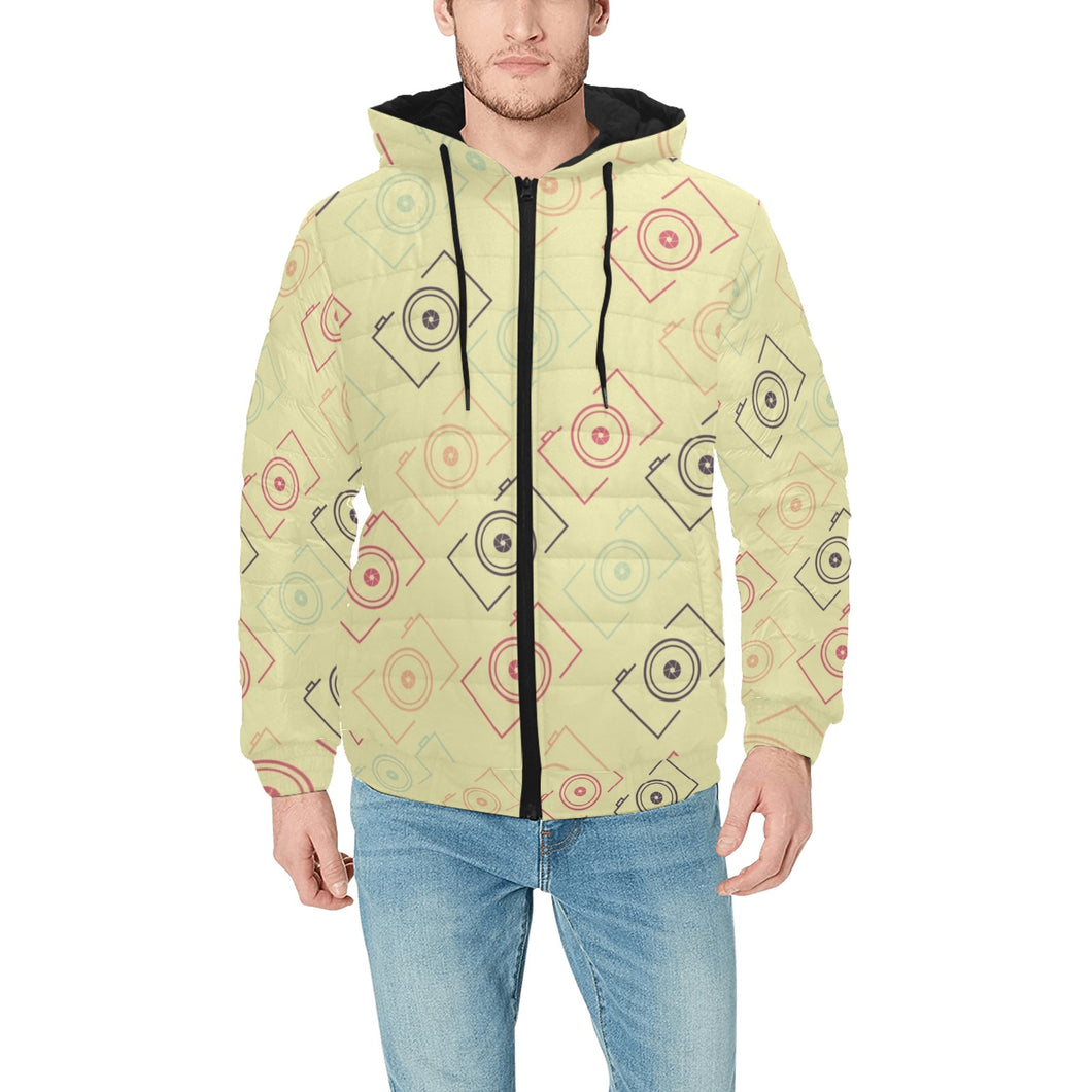 Camera Pattern Print Design 01 Men's Padded Hooded Jacket