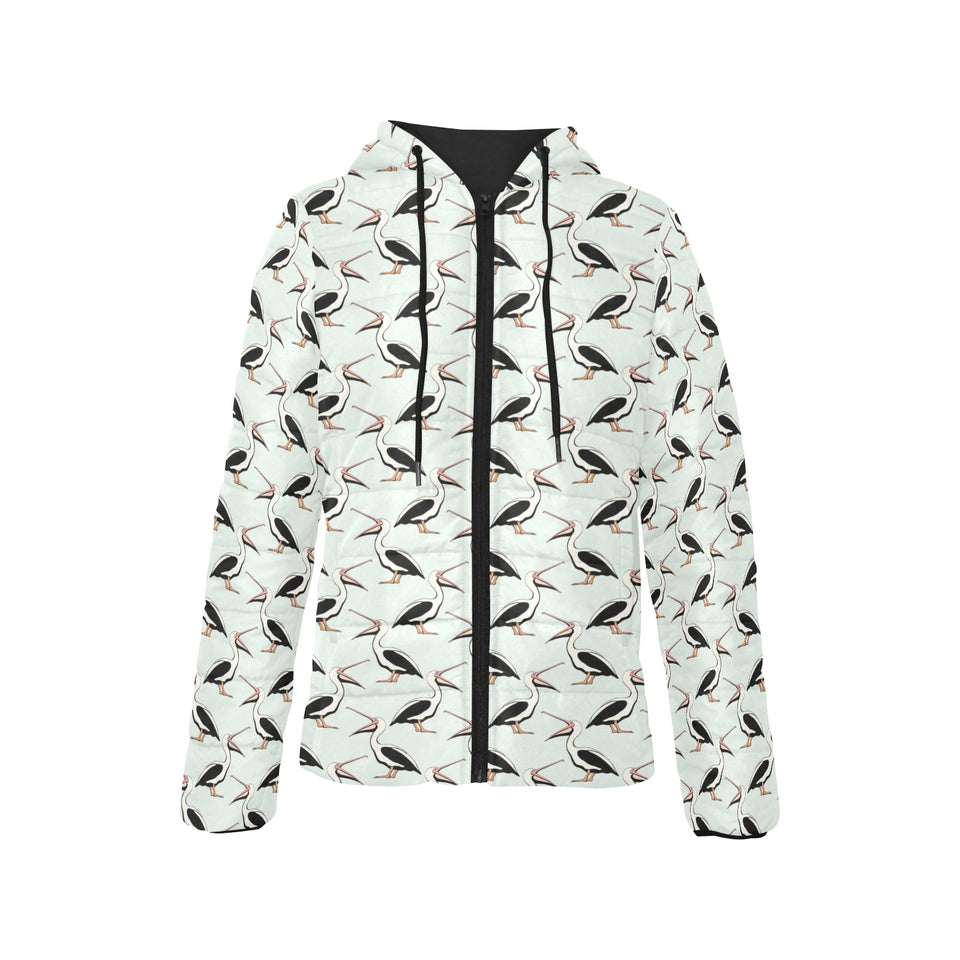 Pelican Pattern Print Design 02 Women's Padded Hooded Jacket
