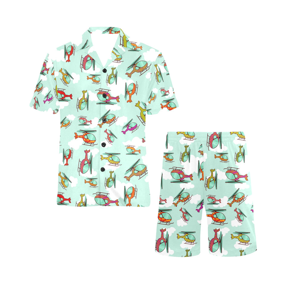 Helicopter design pattern Men's V-Neck Short Pajama Set
