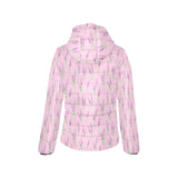 Lavender pattern pink background Women's Padded Hooded Jacket