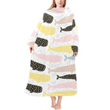 Whale dot pattern Blanket Robe with Sleeves