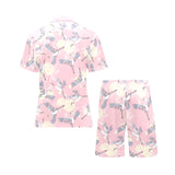 Japanese crane rose pattern Men's V-Neck Short Pajama Set