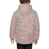 Red gold Sakura cherry blossom gray background Kids' Boys' Girls' Padded Hooded Jacket