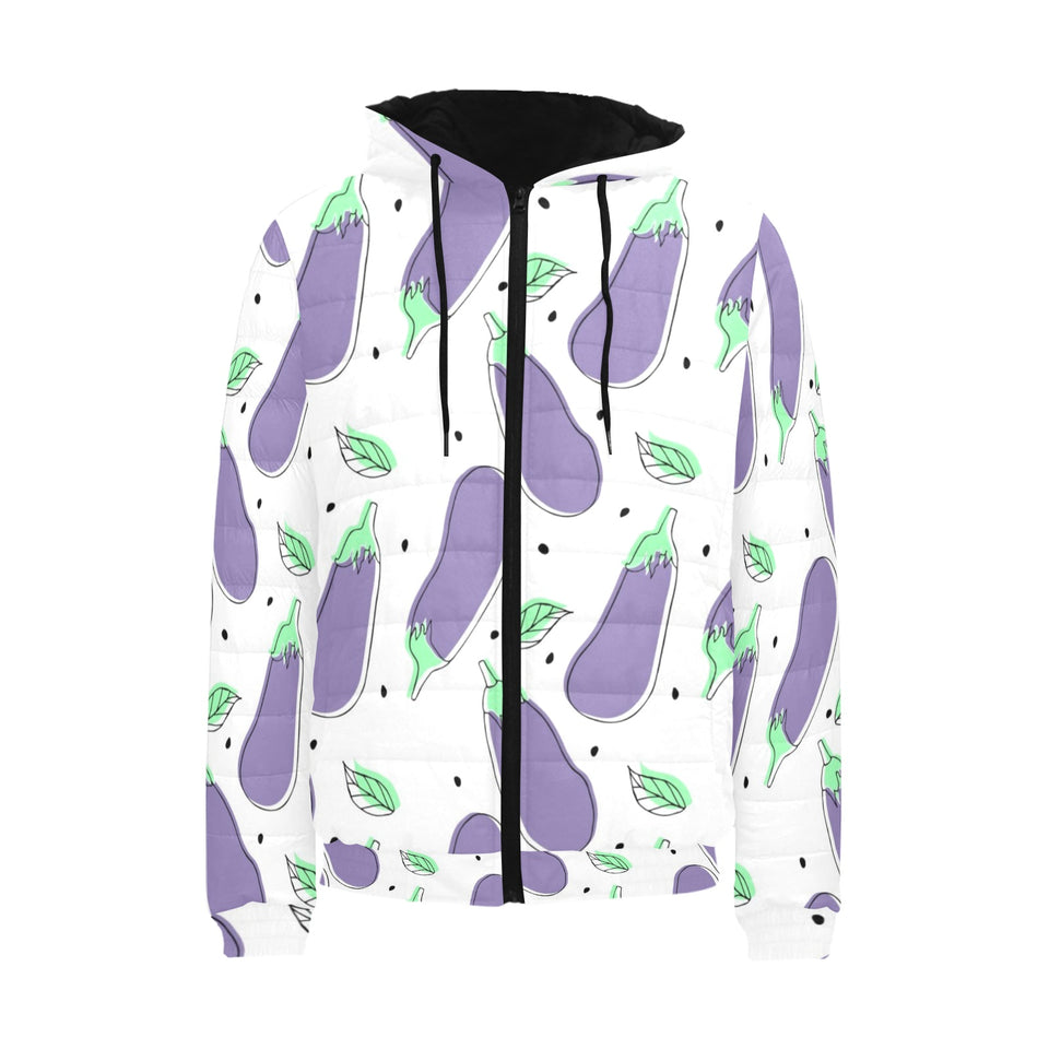 Eggplant Pattern Print Design 05 Men's Padded Hooded Jacket