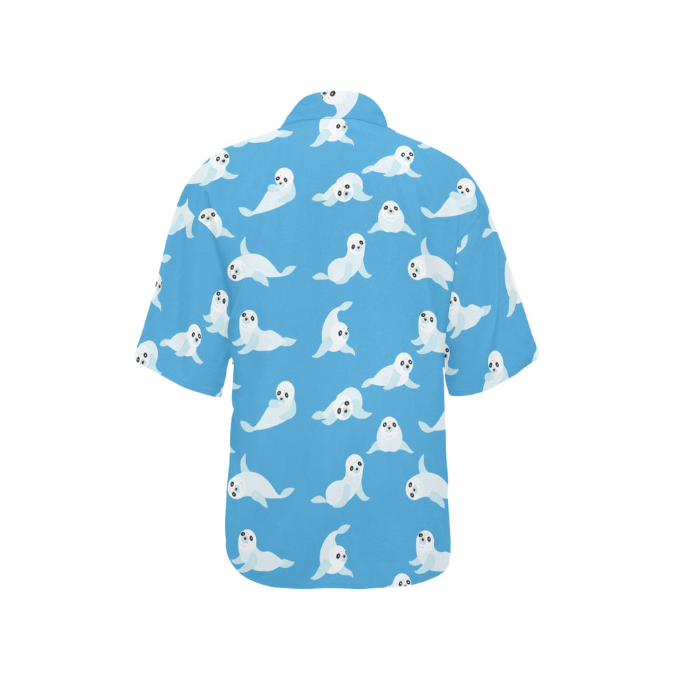 Cute sea lion seal pattern background Women's All Over Print Hawaiian Shirt