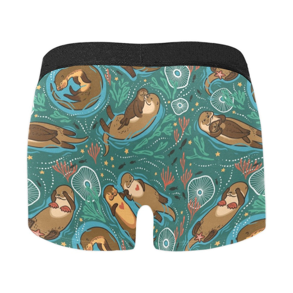 cute brown sea otters ornamental seaweed corals gr Men's All Over Print Boxer Briefs Men's Underwear
