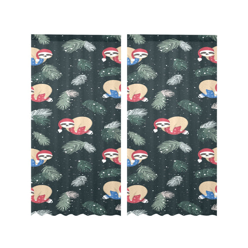 Cute sloths sleeping christmas ball santa hat patt Gauze Curtain