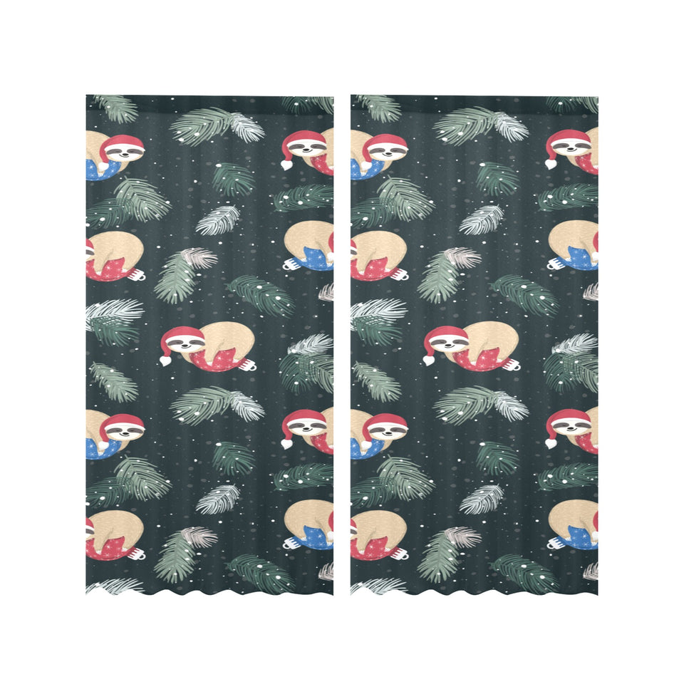 Cute sloths sleeping christmas ball santa hat patt Gauze Curtain