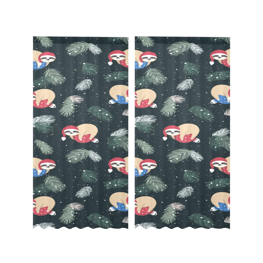 Cute sloths sleeping christmas ball santa hat patt Gauze Curtain