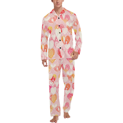 Hand drawn heart design pattern Men's Long Pajama Set
