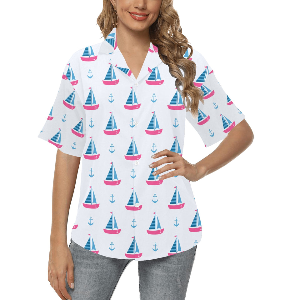 Sailboat anchor pattern Women's All Over Print Hawaiian Shirt