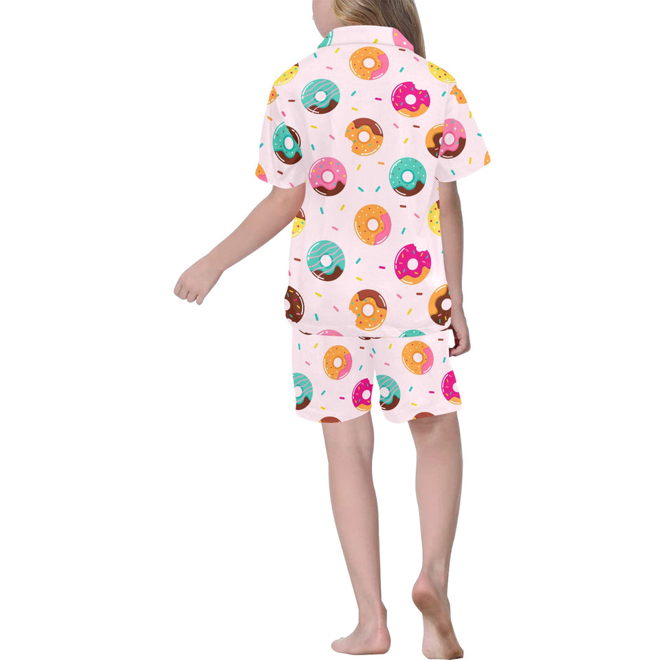 Donut pattern glaze pink background Kids' Boys' Girls' V-Neck Short Pajama Set