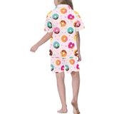 Donut pattern glaze pink background Kids' Boys' Girls' V-Neck Short Pajama Set