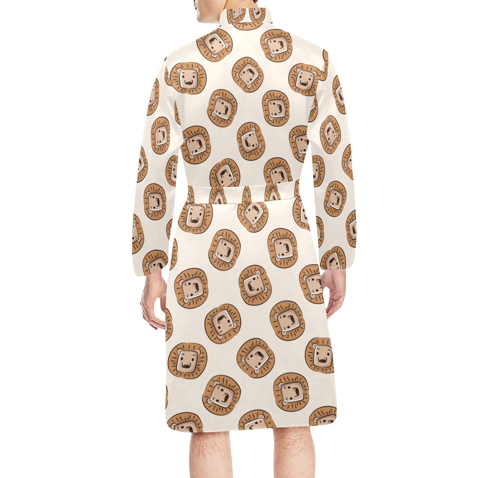Lion Pattern Print Design 01 Men's Long Sleeve Belted Night Robe