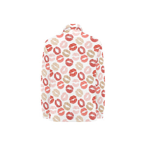 Lips Pattern Print Design 04 Women's Long Sleeve Polo Shirt