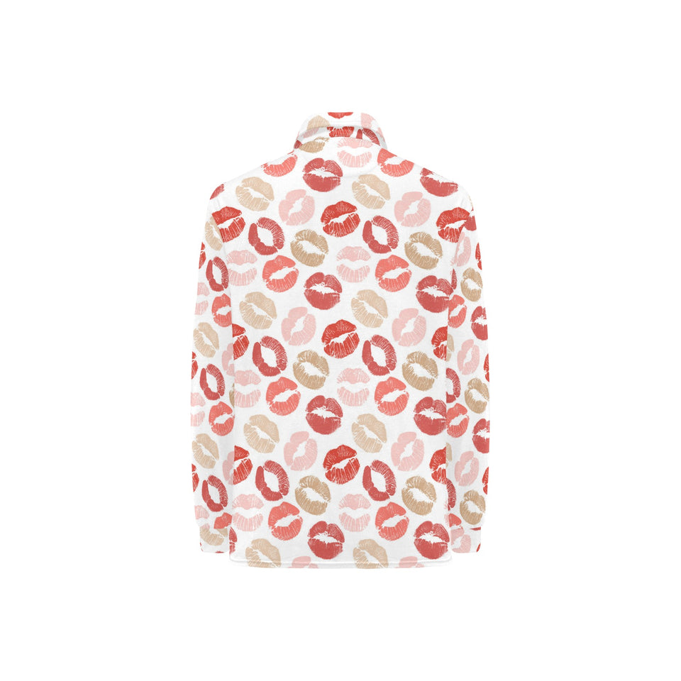 Lips Pattern Print Design 04 Women's Long Sleeve Polo Shirt