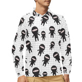 Ninja pattern plaid background Men's Long Sleeve Polo Shirt