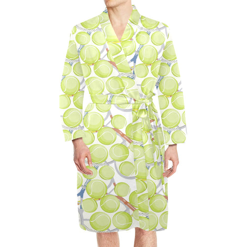 Tennis Pattern Print Design 01 Men's Long Sleeve Belted Night Robe