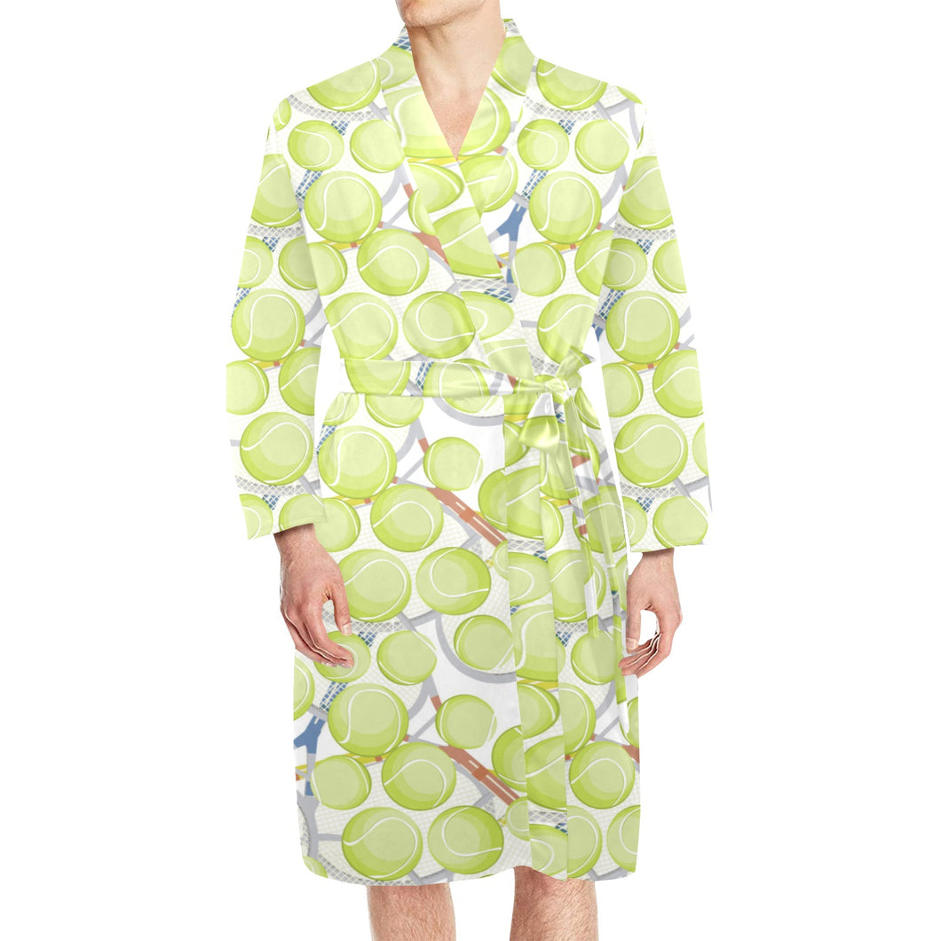 Tennis Pattern Print Design 01 Men's Long Sleeve Belted Night Robe