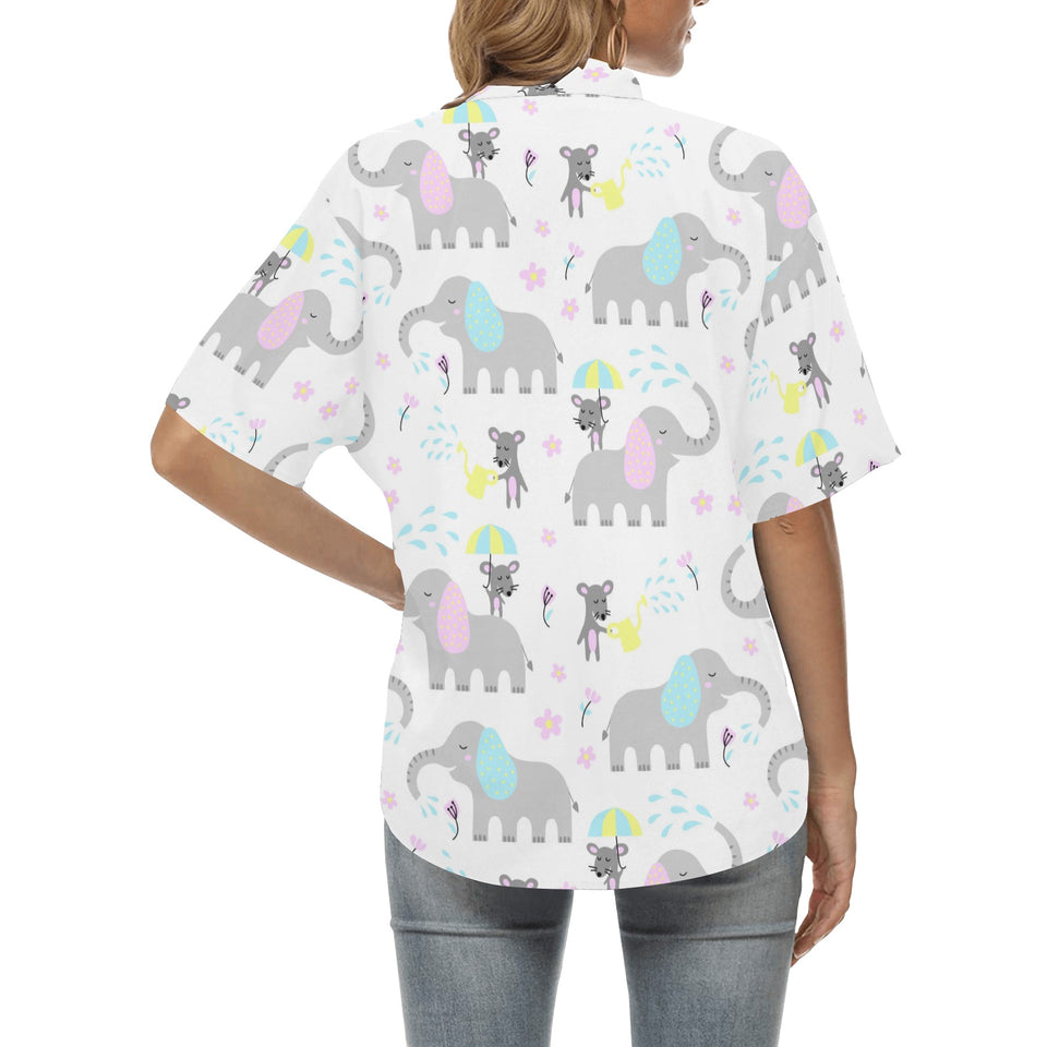Cute elephant mouse pattern Women's All Over Print Hawaiian Shirt