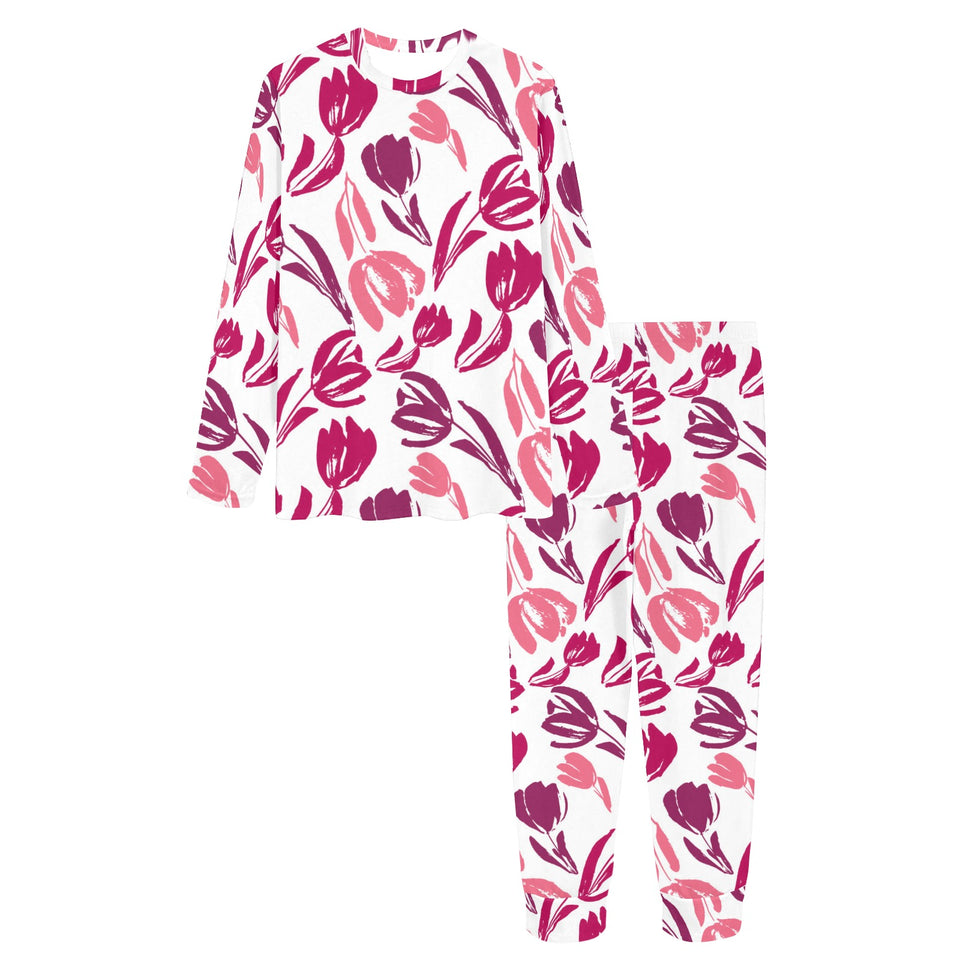 pink sketch tulip pattern Women's All Over Print Pajama Set