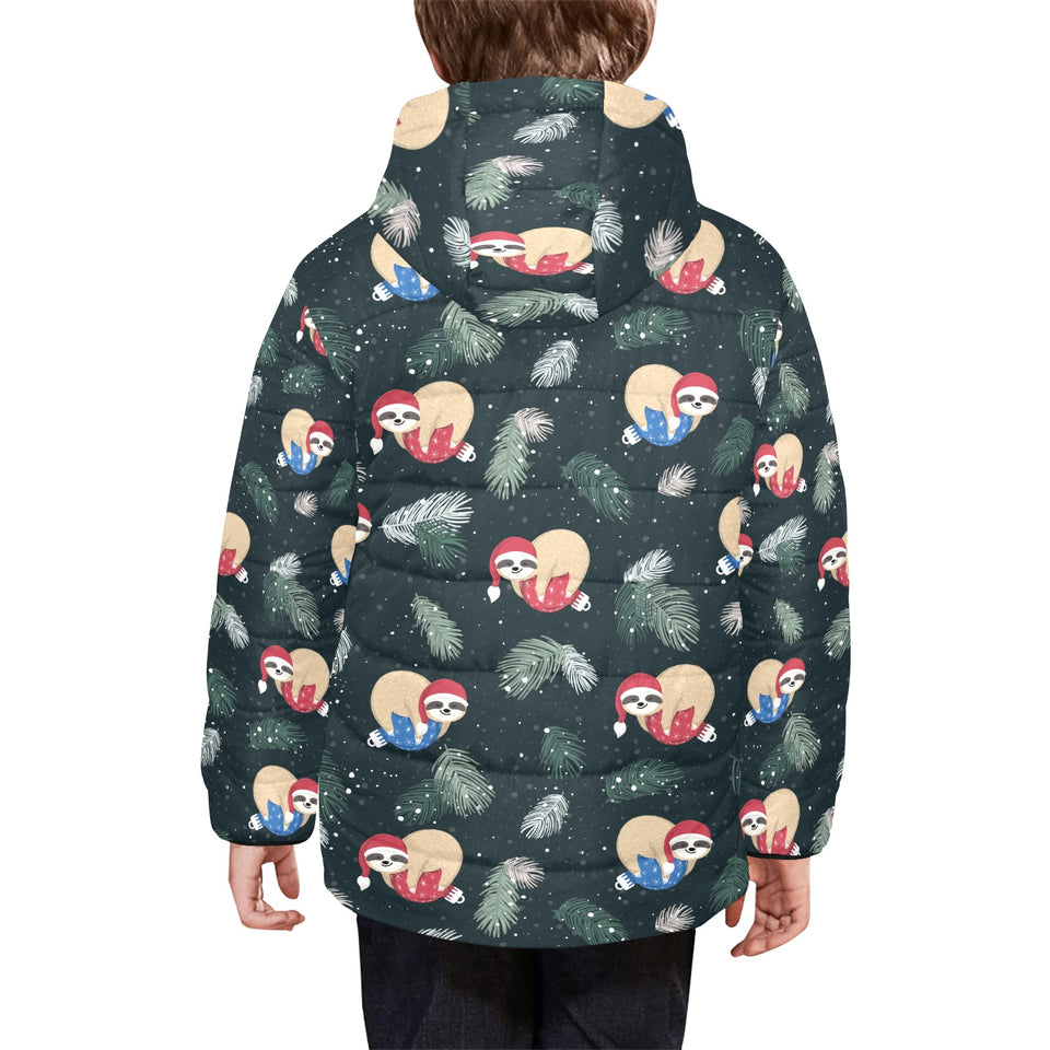 Cute sloths sleeping christmas ball santa hat patt Kids' Boys' Girls' Padded Hooded Jacket
