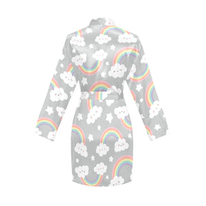 Cute rainbow clound star pattern Women's Long Sleeve Belted Night Robe