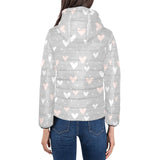 Heart pattern gray background Women's Padded Hooded Jacket