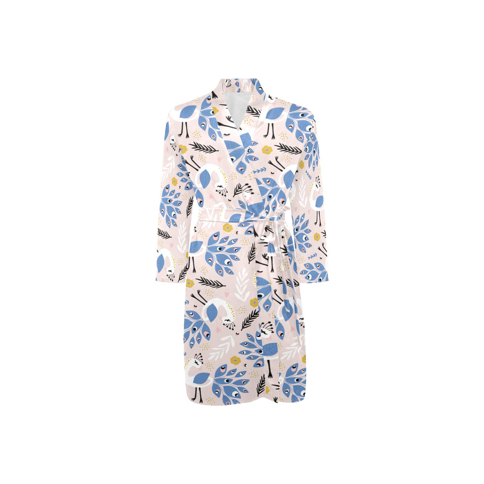 Cute peacock pattern Men's Long Sleeve Belted Night Robe