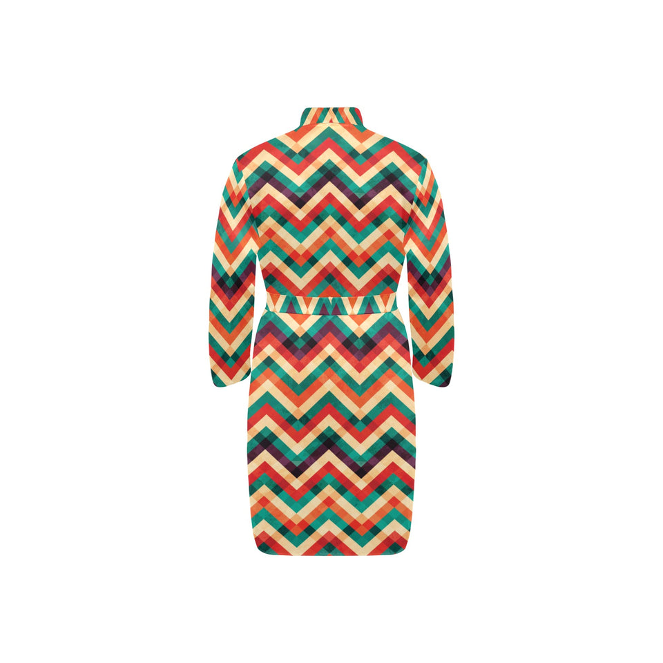 zigzag chevron colorful pattern Men's Long Sleeve Belted Night Robe