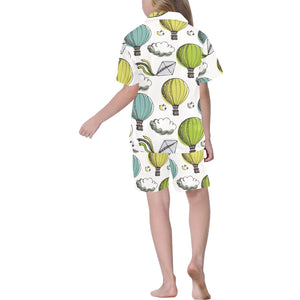 Hot Air Balloon Bird Cloud Pattern Kids' Boys' Girls' V-Neck Short Pajama Set