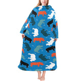 Colorful rhino pattern Blanket Robe with Sleeves