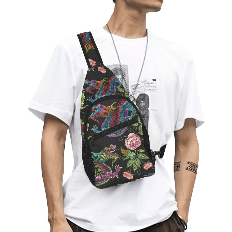 Dragons flower pattern All Over Print Chest Bag