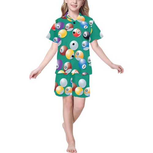 Billiard Ball Pattern Print Design 01 Kids' Boys' Girls' V-Neck Short Pajama Set