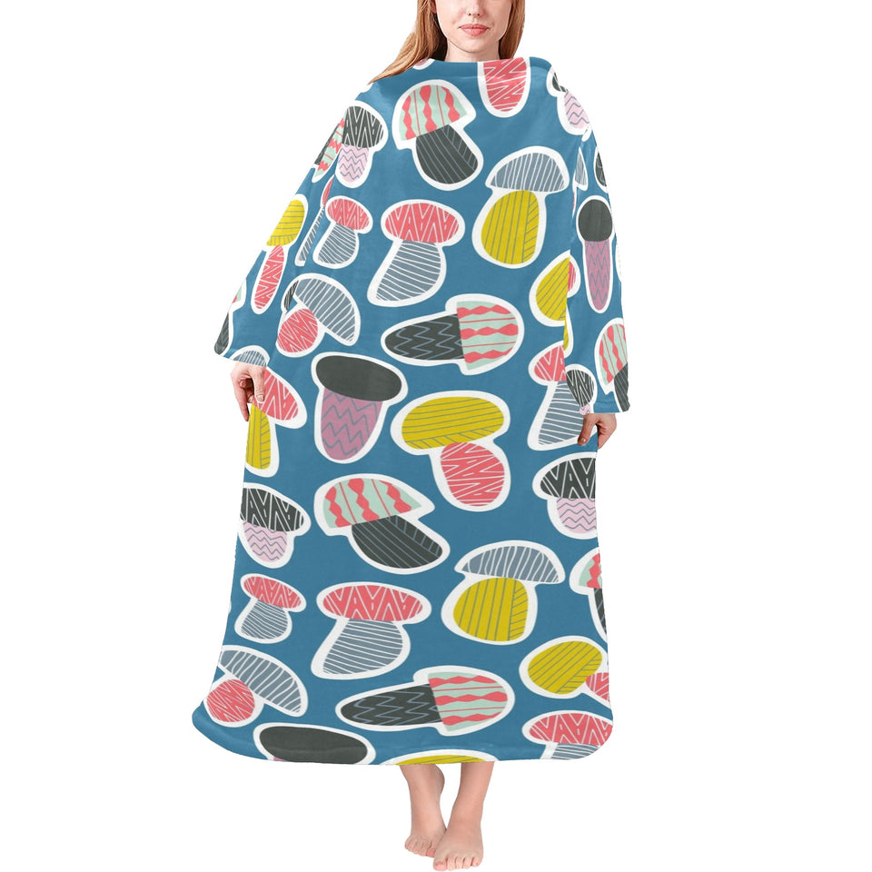 Colorful mushroom design pattern Blanket Robe with Sleeves