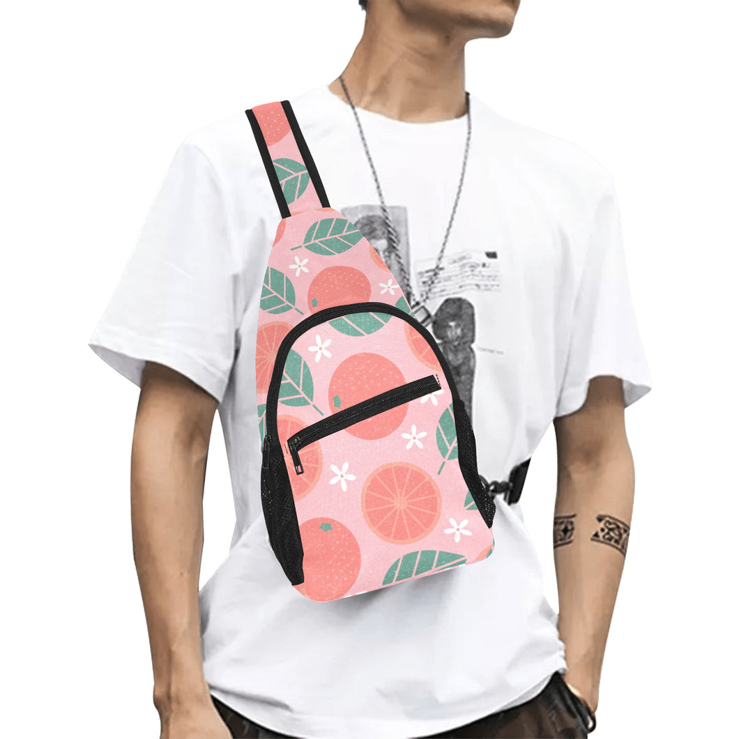 Grapefruit leaves flower pink background All Over Print Chest Bag
