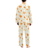 Cute brown pomeranian paw leave bone pattern Men's Long Pajama Set